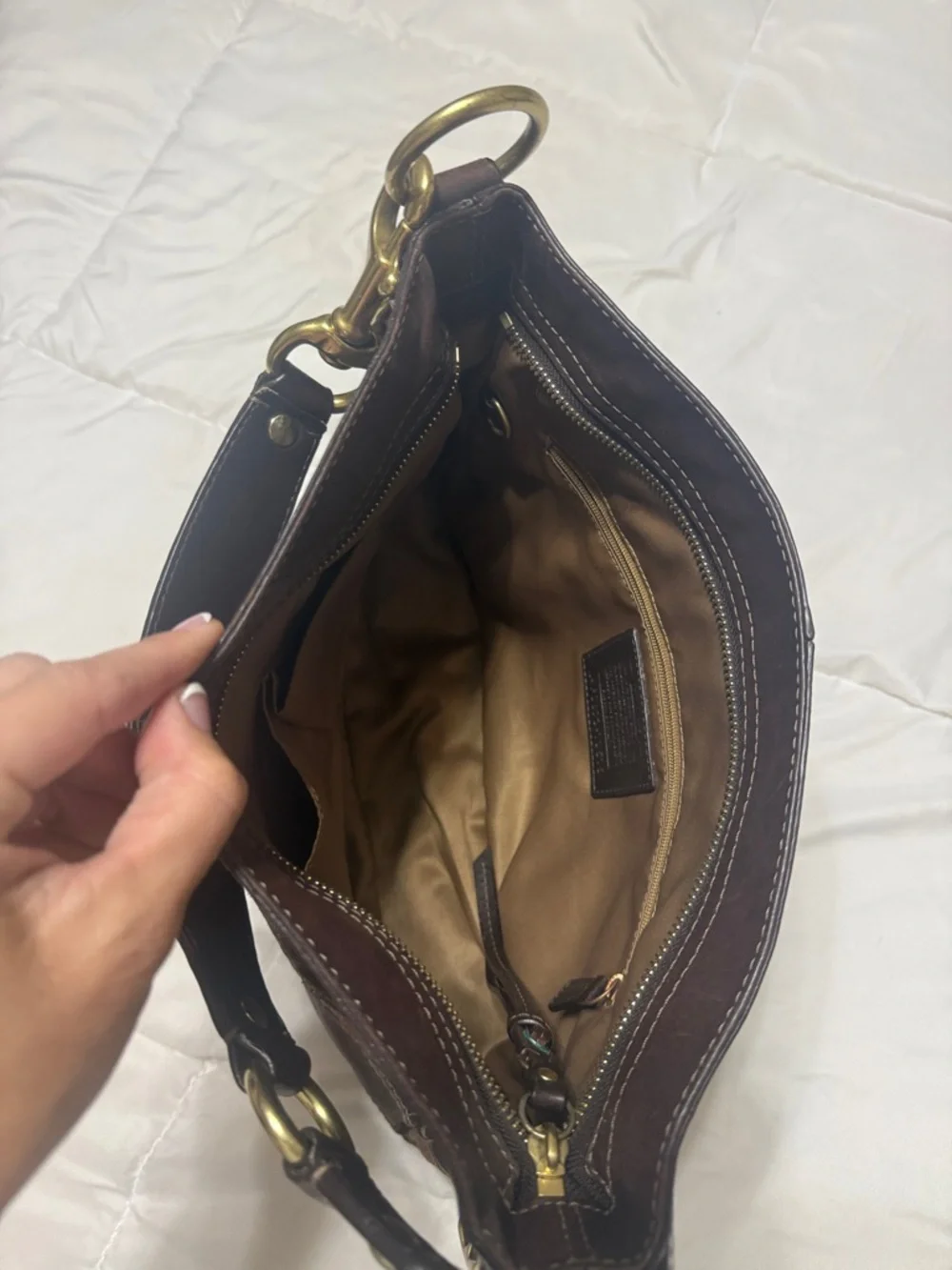 Coach Patchwork Shoulder Bag in Dark Brown and Brown - Picture 4 of 4